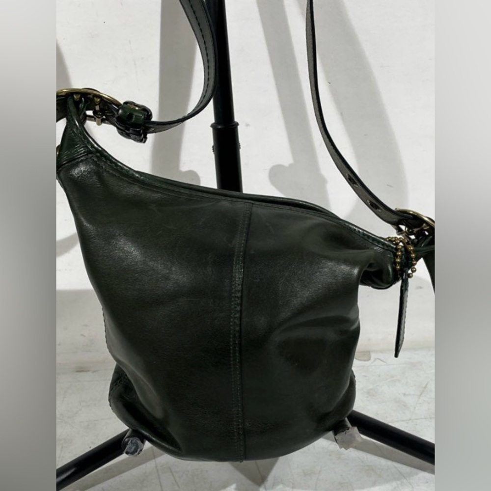 EUC vintage green leather Coach Bleecker Tattersall Duffle Bucket Shoulder Bag